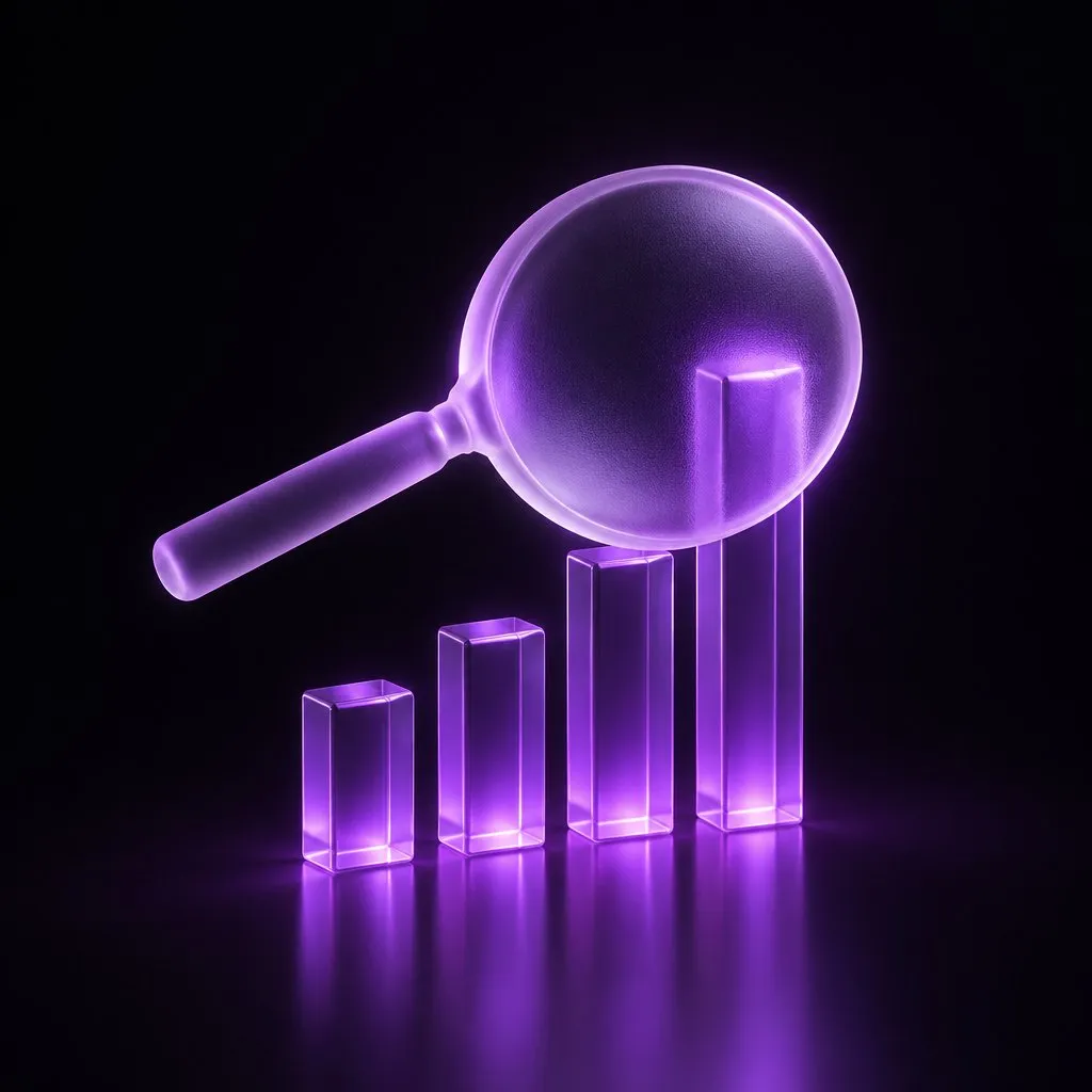 Lupa sobre un gráfico de barras que sube, el posicionamiento SEO